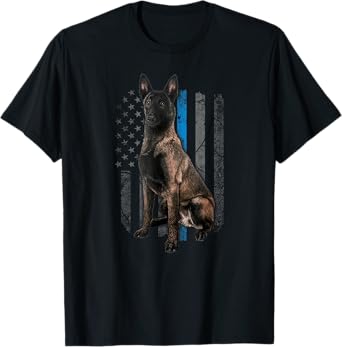 Thin Blue Line American Flag Belgian Malinois Police Dog Women Men T-Shirt