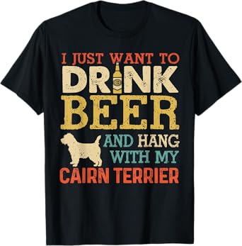 Cairn Terrier Dad Drink Beer Hang With Dog Funny Men Vintage T-Shirt
