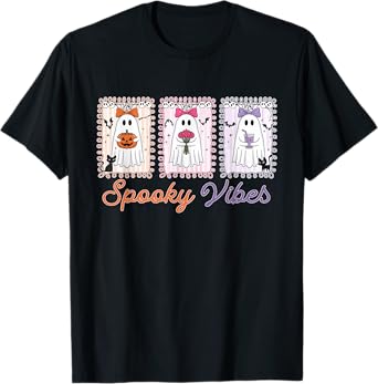 Retro Spooky Vibes Ghost Halloween Ghost Spooky Vibes Womens T-Shirt