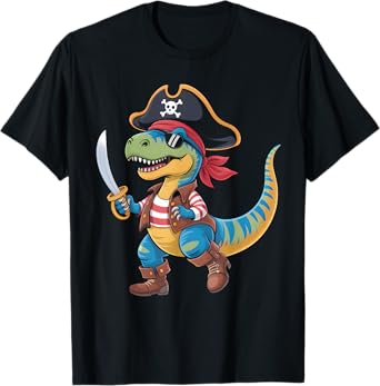 Toddler Boy Halloween Shirt Kids Funny Pirate Dinosaur T Rex T-Shirt