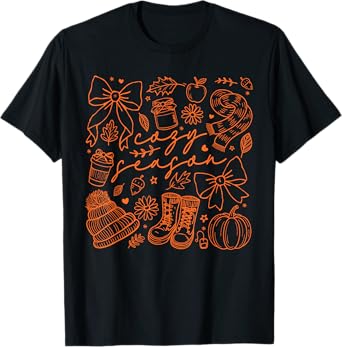 Pumpkin Cozy Season Thanksgiving Autumn Fall Y'all Leaves T-Shirt