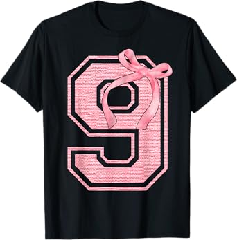Birthday Girl Pink Coquette Bow 9 Year Old Aesthetic Girly T-Shirt