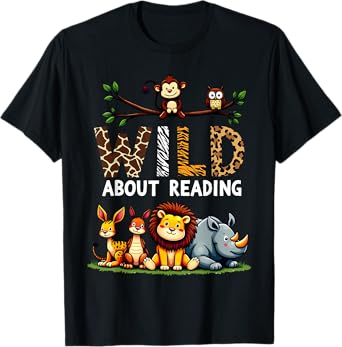 Wild About Reading Safari Animals Book Lover Librarian T-Shirt