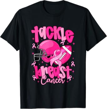 Tackle Breast Cancer Shirt Awareness Pink Ribbon Football T-Shirt