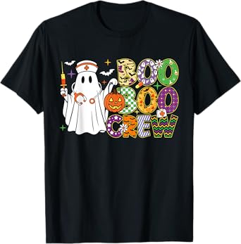 Boo Boo Crew Nurse Funny Ghost Pumkin Halloween Women Girls T-Shirt
