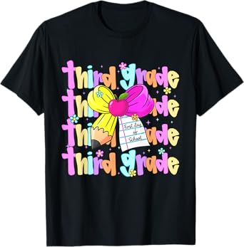 First Day Of Third Grade Back To School Pencil Bow Kids Girl T-Shirt