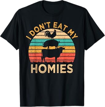 Vegetarian I Don't Eat My Homies Funny Vegan Retro T-Shirt