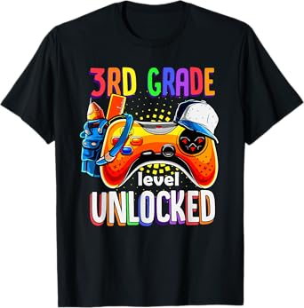 Gamer Back To School Gamepad 3rd Third Grade Level Unlocked T-Shirt