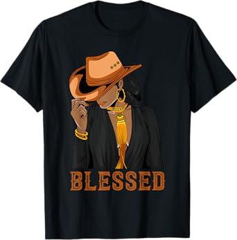Western Country Black Cowgirl Black Woman Christian Blessed T-Shirt