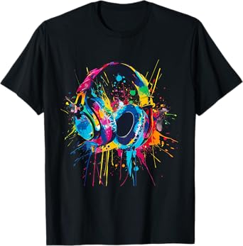 Headphones Music DJ Music Headphones Splash EDM Music Lover T-Shirt