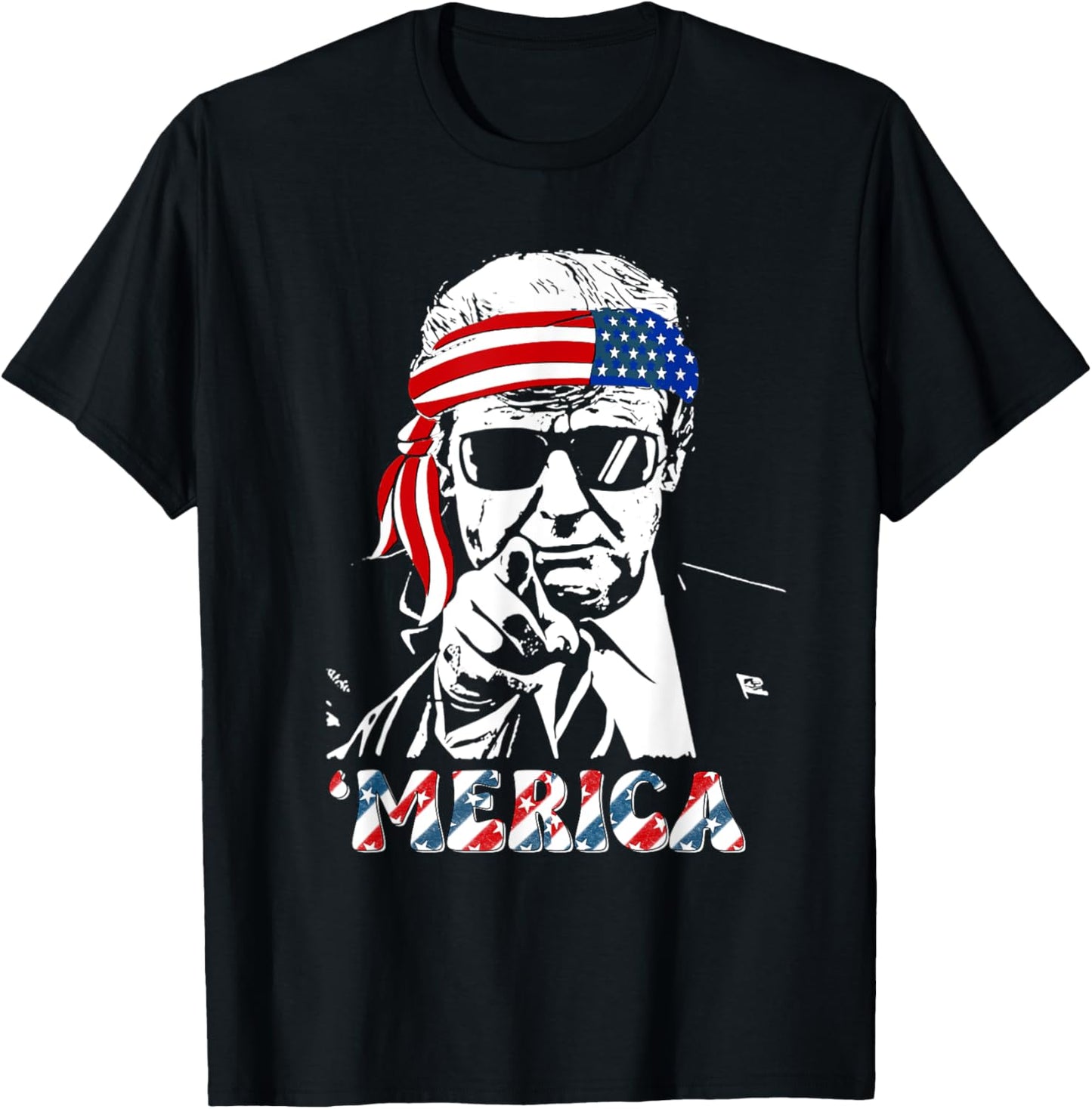 'MERICA TRUMP Happy 4th Of July Trump American Flag T-Shirt