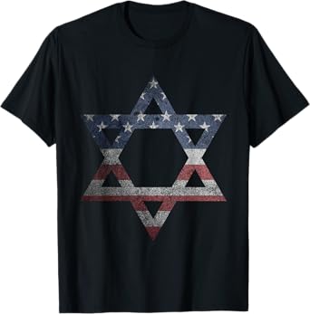 Distressed Star of David Jews Jewish Gifts USA American Flag T-Shirt