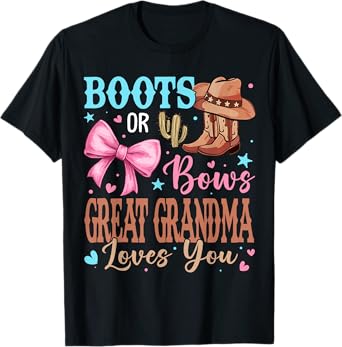 Boots or Bows Gender Reveal Party Announcement Great Grandma T-Shirt