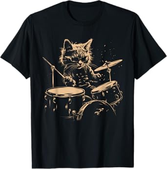 Pop Rock Drummer Cat Kitten Music Playing Drums Music Bands T-Shirt