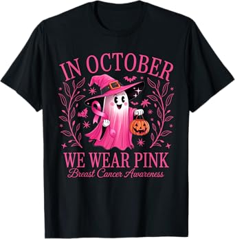 In October We Wear Pink Breast Cancer Awareness Halloween T-Shirt