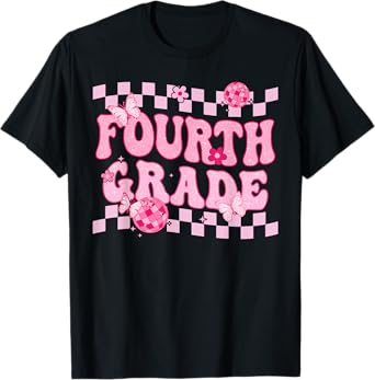 Fourth Grade Back To School Groovy Retro Disco Teacher Kids T-Shirt