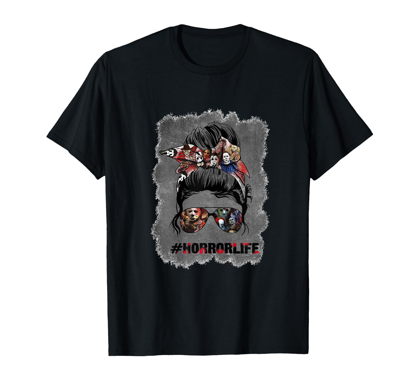 Messy Bun Horror Life Mom Halloween T-Shirt
