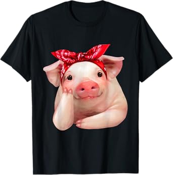 Red Bandanna Pig Funny I Love Piggy T Shirt T-Shirt