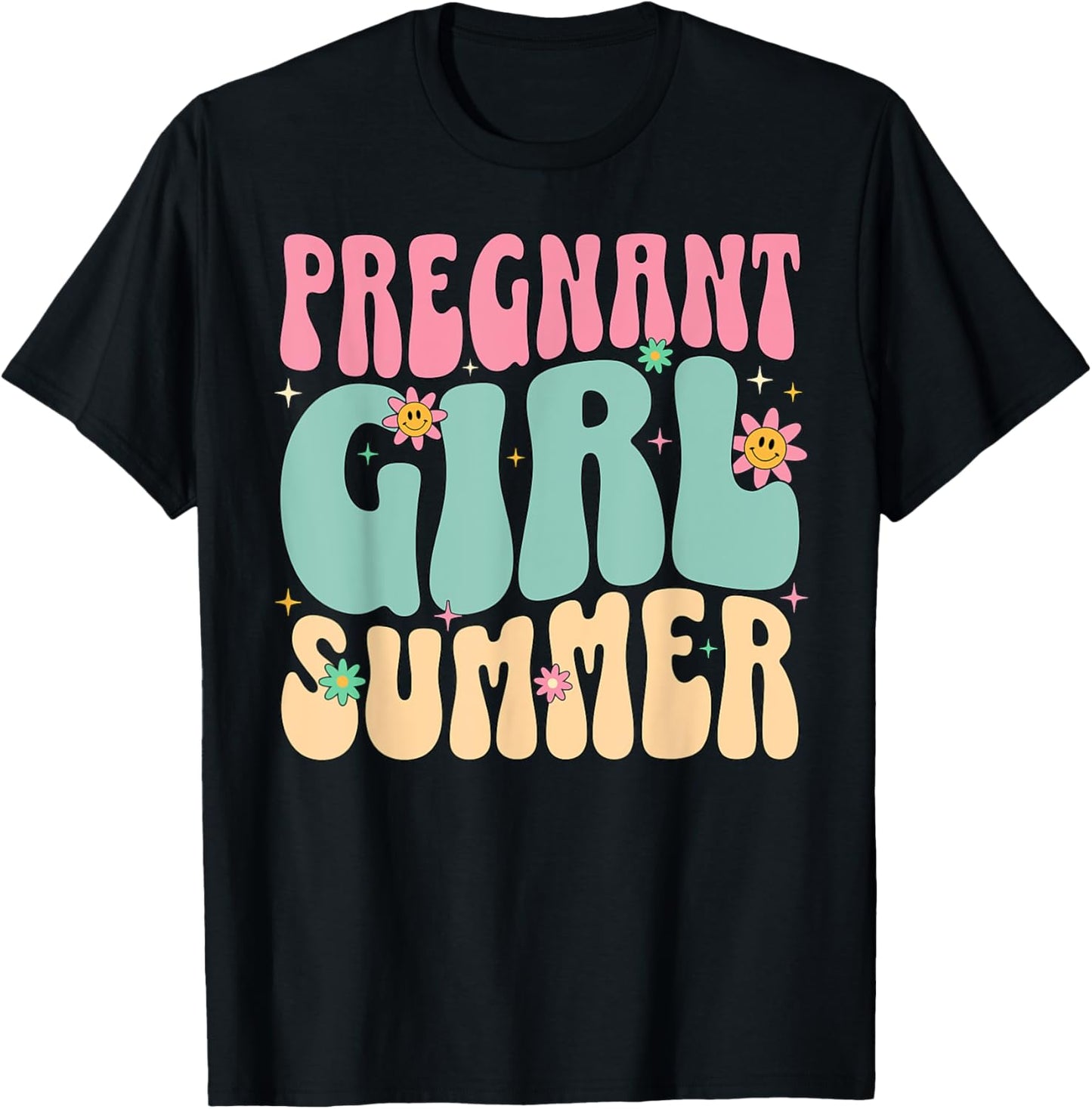 Groovy Pregnancy Reveal Pregnant Girl Summer Baby Shower - T-Shirt
