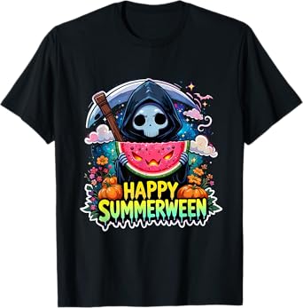 Watermelon Jack-o-lantern Happy Summerween Skeleton Summer T-Shirt