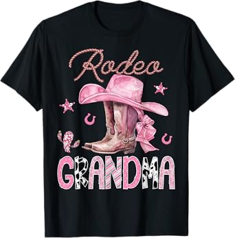 Rodeo Grandma Pink Boots Coquette CowGirl Birthday Party T-Shirt