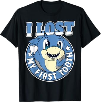 Tooth Fairy Teeth Out Boys Funny Shark I Lost My First Tooth T-Shirt