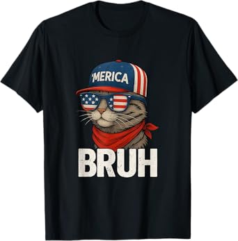 Bruh Fourth 4th Of July Cat American Patriotic Mens Boys T-Shirt