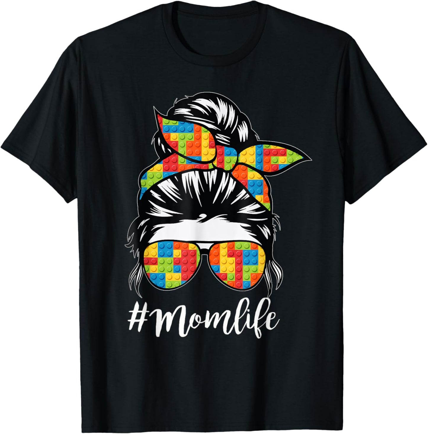 Building Block Messy Bun Mom Life Master Builder Mothers Day T-Shirt