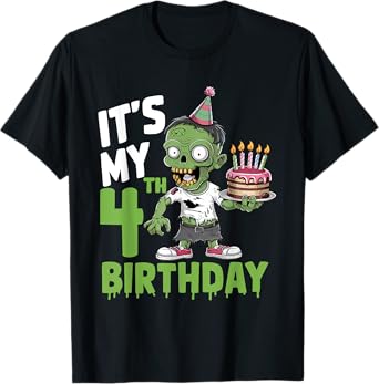 4th Birthday 4 Years Old Zombie Lover Halloween Boys Girls T-Shirt