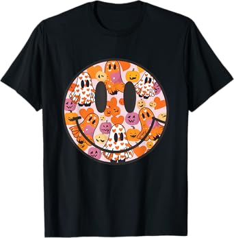 Halloween Smile Face Ghost Spooky Season Womens Girls Kids T-Shirt