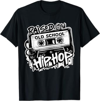 RAISED ON OLD SCHOOL HIP HOP Tshirt Cassette Graffiti Rap T-Shirt