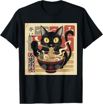 Cat Ramen Japanese Funny Graphic Kawaii Cat Anime Teens T-Shirt
