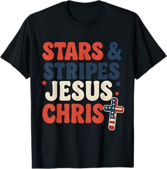 Stars & Stripes Jesus Christ 4th of July Patriotic Retro God T-Shirt