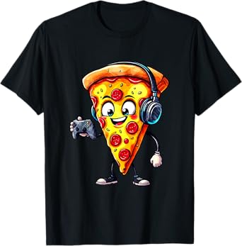 Funny Gamer Pizza Food Video Gaming Men Boys Kids Youth Teen T-Shirt