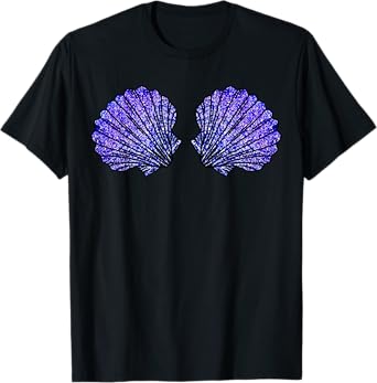 Mermaid Sea Shell Bra Costume Funny Halloween Women Girls T-Shirt
