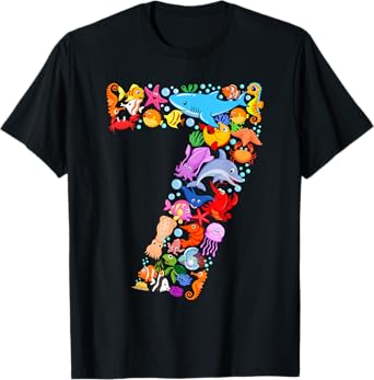 Under Sea 7 Seven Year Kids 7th Birthday Party Ocean Animals T-Shirt