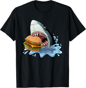 Funny Shark Hamburger Jawsome Shark Burger Lover Men Women T-Shirt