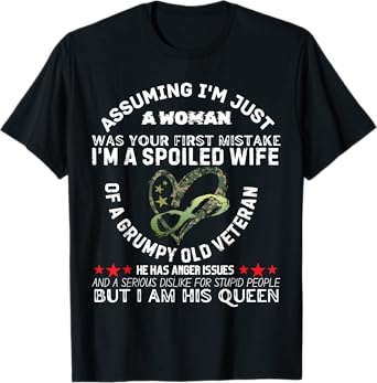 Husband Wife I'm A Spoiled Wife Of A Grumpy Old Veteran T-Shirt