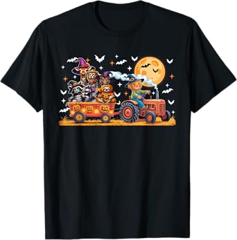 Halloween Group Wild Animal Lion Tiger Zebra On Tractor T-Shirt