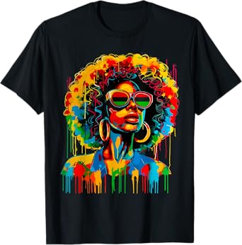 Dripping Black Womens Queen Afro African Melanin Juneteenth T-Shirt