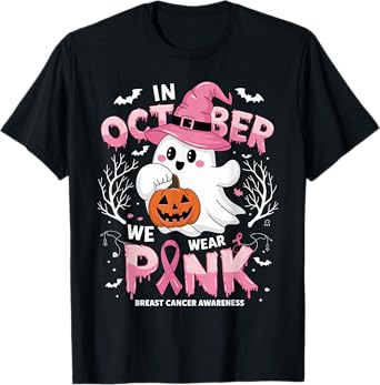 In October We Wear Pink shirt Ghost Breast Cancer Awareness T-Shirt