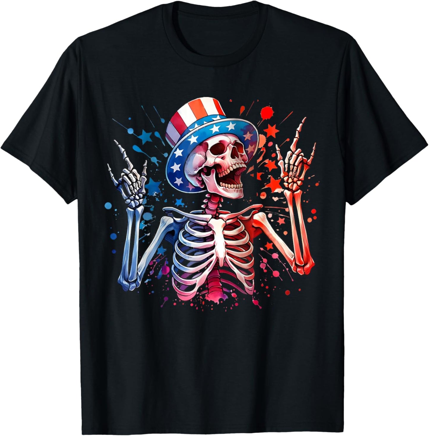 Party in The USA Rock Hand July 4th Funny American Skeleton T-Shirt