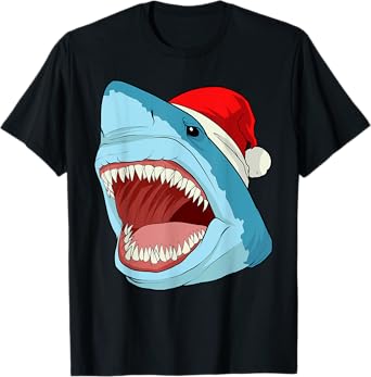 Santa Jaws T Shirt Cool Christmas Shark Pun Tee Xmas Party T-Shirt