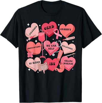 GI Nurse Valentine Hearts Candy Gastroenterology Endo Tech T-Shirt