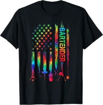 Bartender With American Flag Tie Dye Bartending Father's day T-Shirt for Women Men