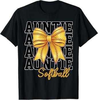 Softball Auntie Coquette Bow Biggest Fan Sport Lovers Girl T-Shirt