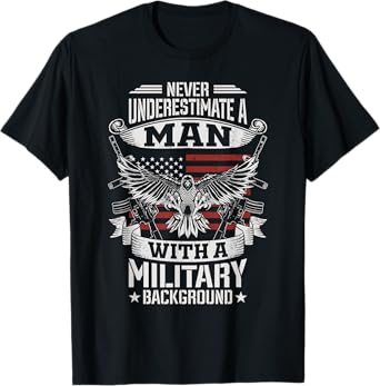 Never Underestimate A Man With A Military Background Veteran T-Shirt