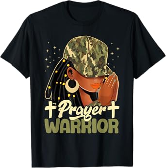 Prayer Warrior Locs Christian Black Woman Camo Bandana T-Shirt