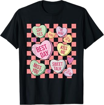 Retro Valentines Day Candy Conversation Hearts Womens Girls T-Shirt