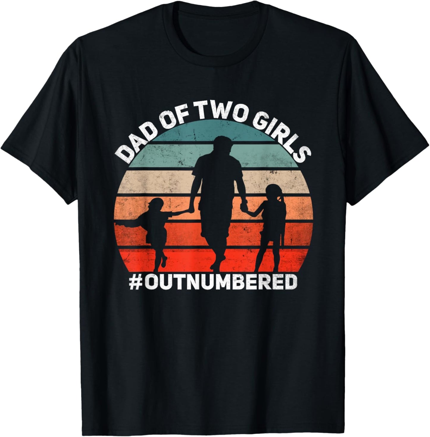 Dad of two Girls Outnumbered Retro 2 Daughters Father's Day T-Shirt